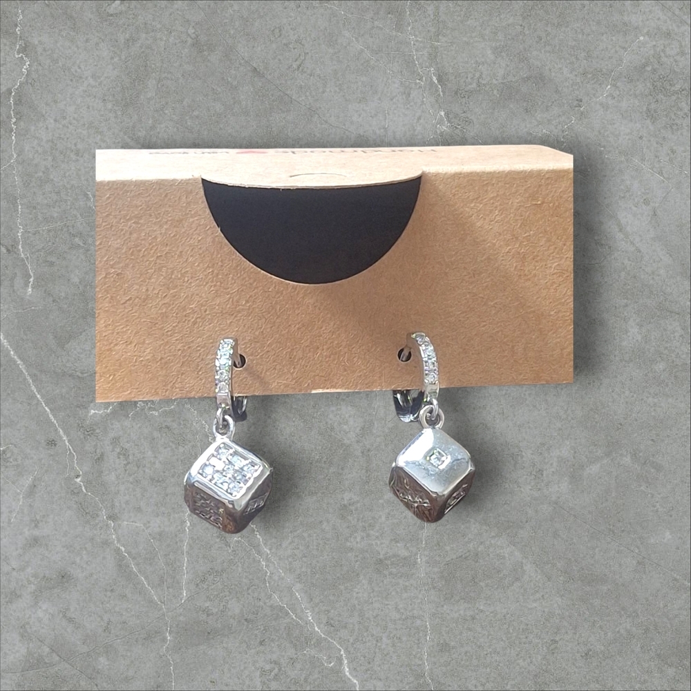 Elegant Silver CZ Cube Rolling DICE Earrings